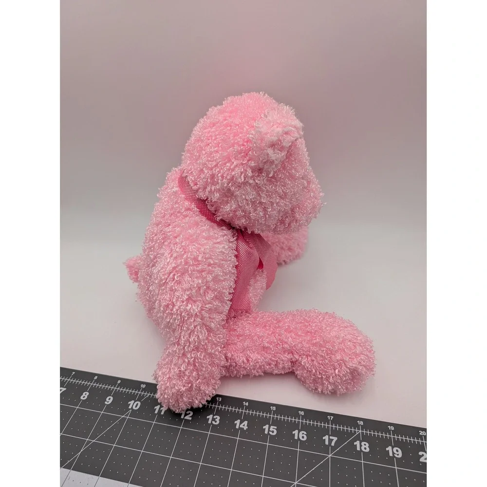 Ty Pinkys Shimmers Plush Bear‎ Pink Curly Fur Satin Bow 2004 16 Inch Stuffed